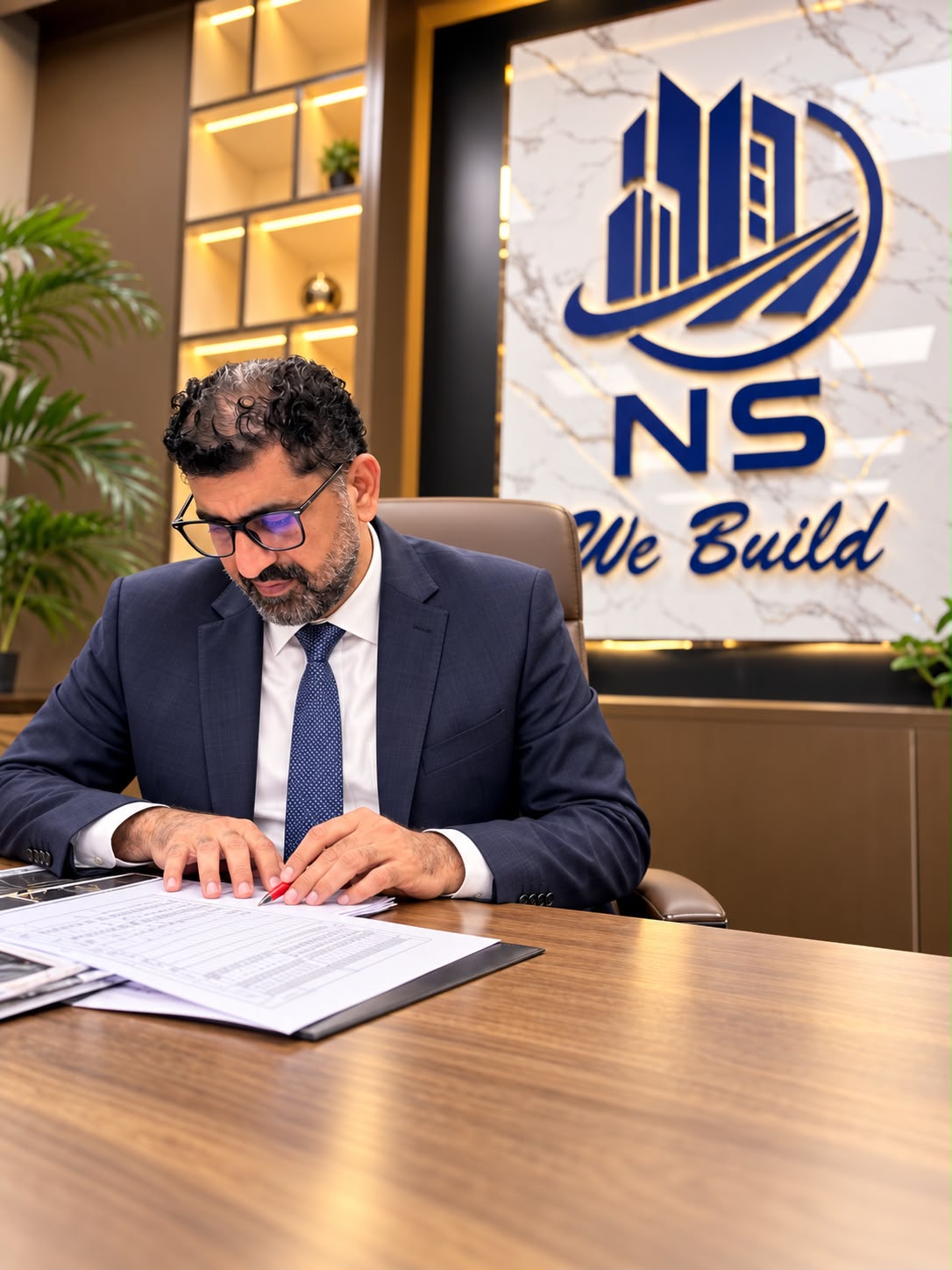Naseem Ahmed Shah at his office desk